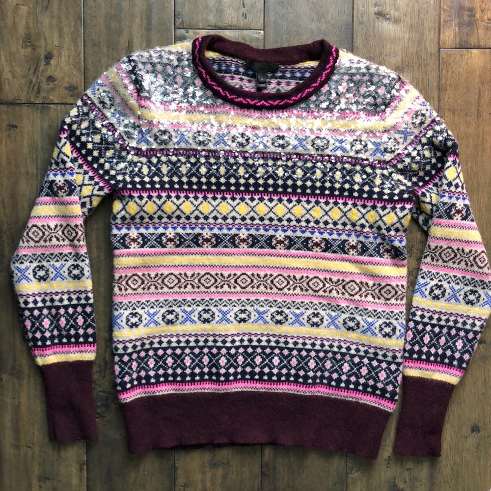J.Crew Sequin Fair Isle Nordic 100% Lambswool - Picture 5 of 8